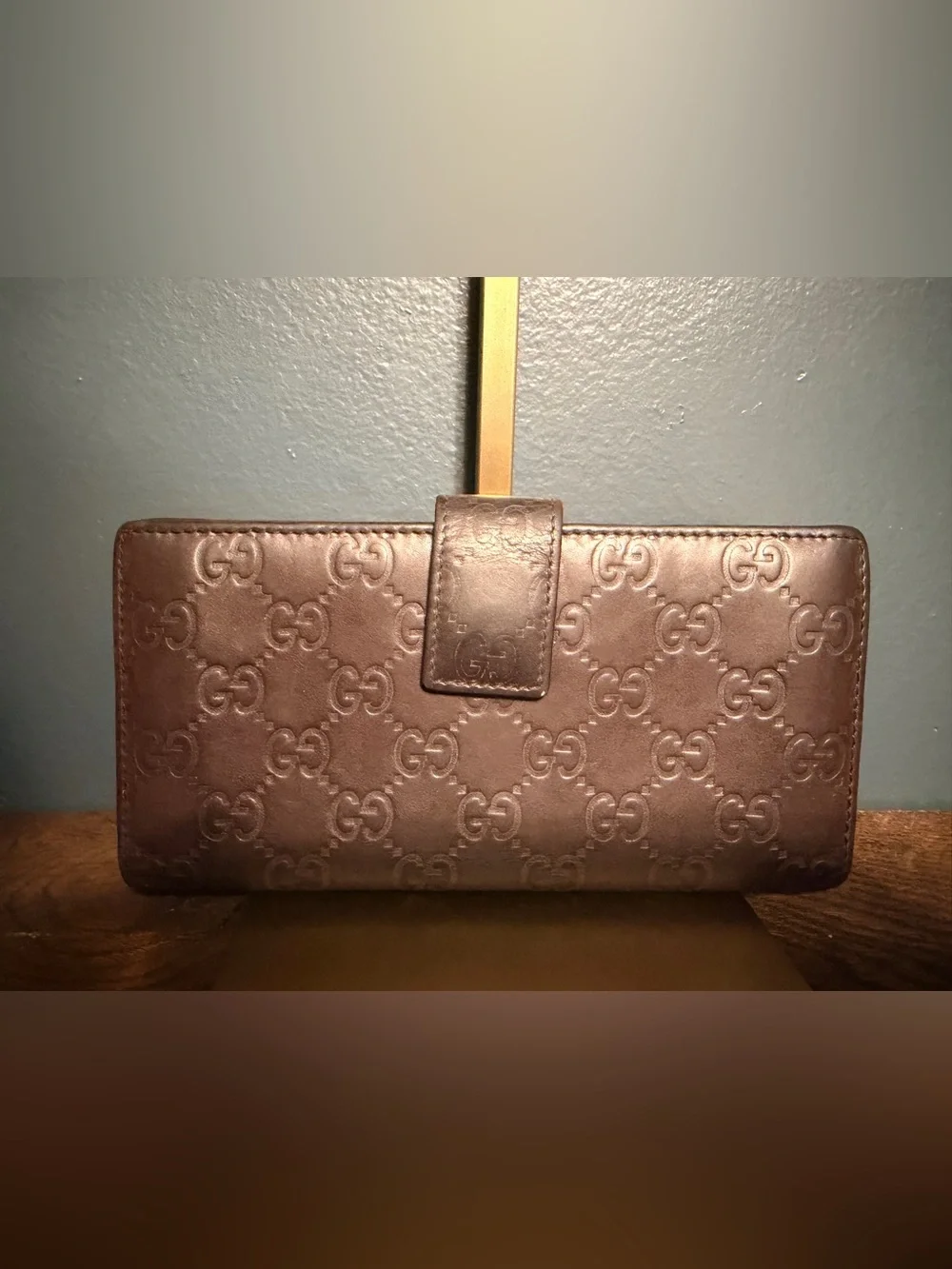 Gucci Brown Monogram Leather Wallet with Bow Accent